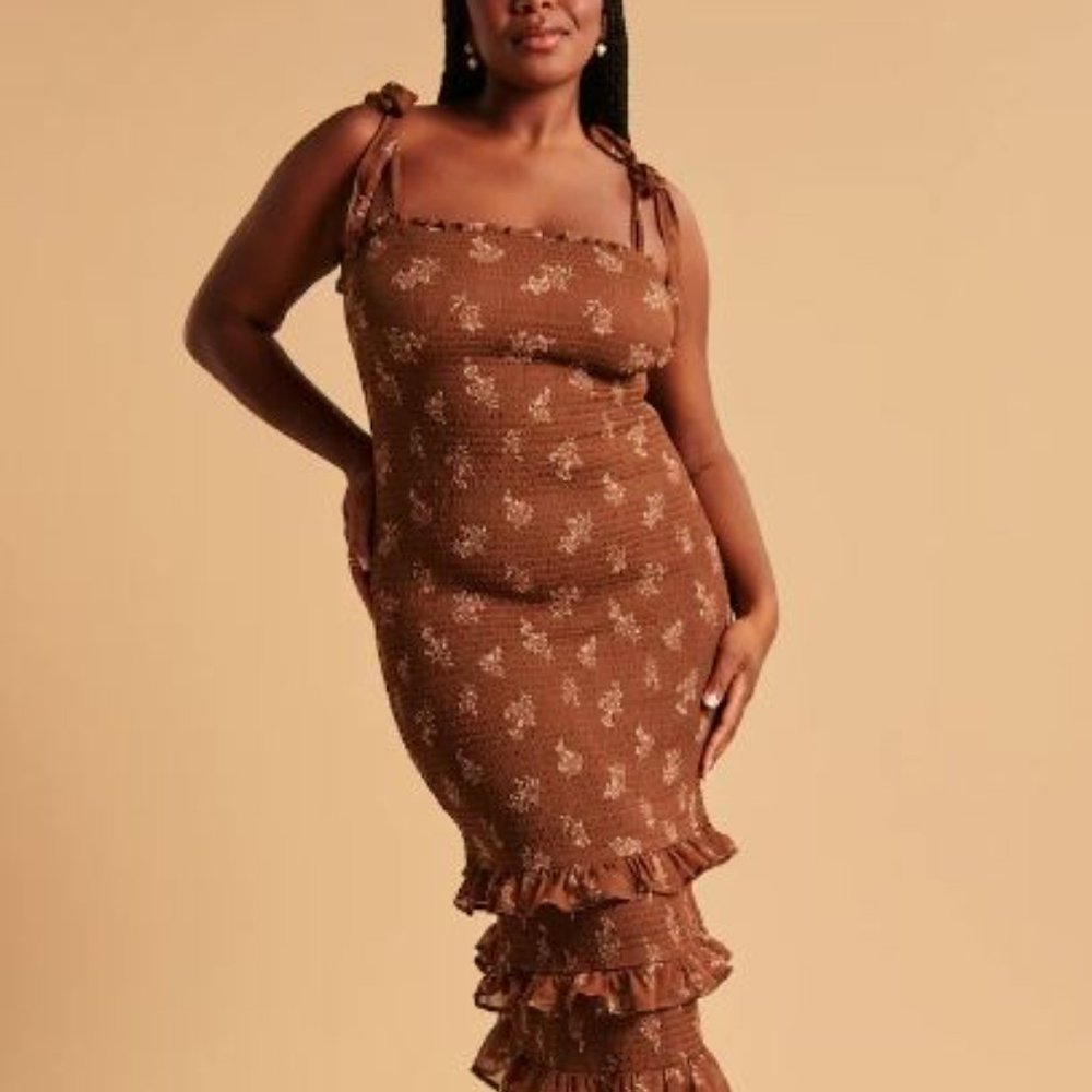 Tie- Strap Smocked Midi Dress – Abercrombie & Fitch